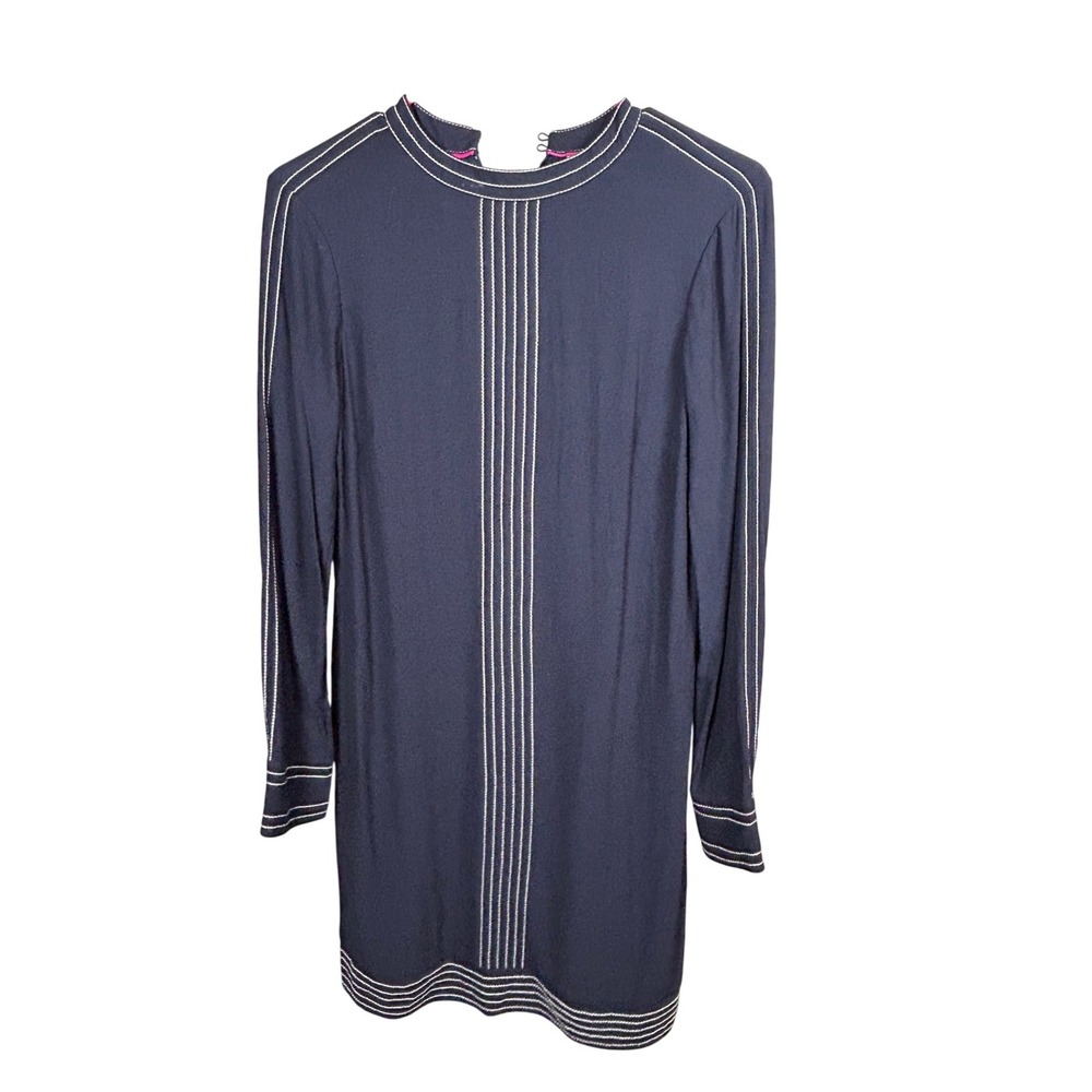 Boden Shift Dress Women's 2 R Navy Contrast Stitch Long Sleeve Minimalist Preppy